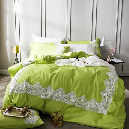 七好啄木鸟全棉韩版四件套公主风蕾丝花边被套纯棉1.8m床上用品