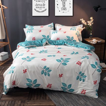 七好啄木鸟纯棉四件套全棉 简约床上用品1.5m床单被套双人1.8米床