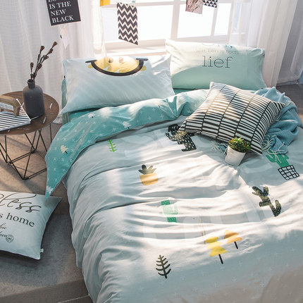 七好啄木鸟全棉四件套 纯棉床单被套1.8m床双人1.5米床上用品套件