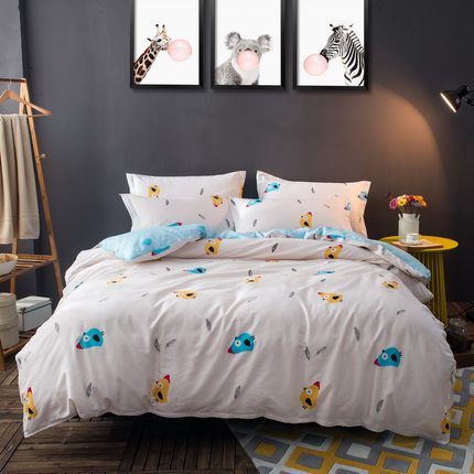 七好啄木鸟纯棉四件套全棉 简约床上用品1.5m床单被套双人1.8米床