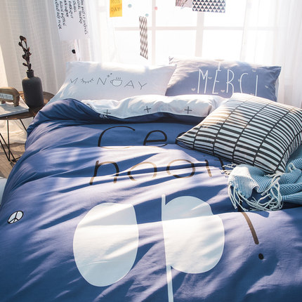 七好啄木鸟全棉四件套 纯棉床单被套1.8m床双人1.5米床上用品套件