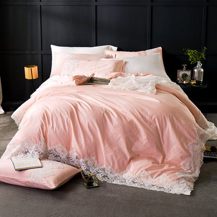 七好啄木鸟全棉韩版四件套公主风蕾丝花边被套纯棉1.8m床上用品