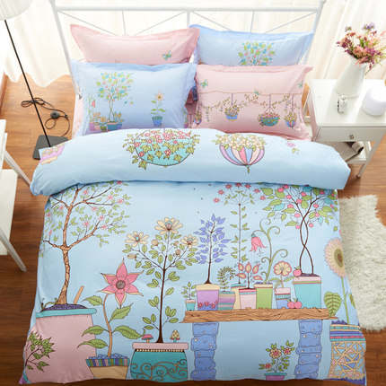 七好啄木鸟纯棉四件套卡通公主风全棉1.8m床单被套儿童床上用品