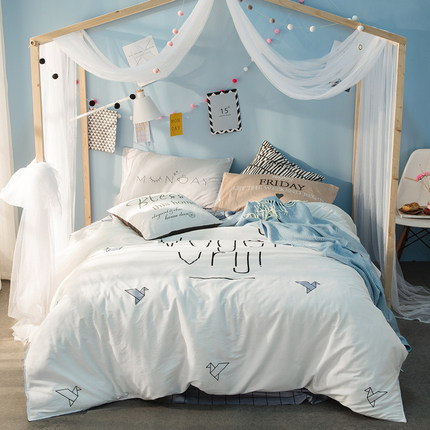 七好啄木鸟全棉四件套 纯棉床单被套1.8m床双人1.5米床上用品套件