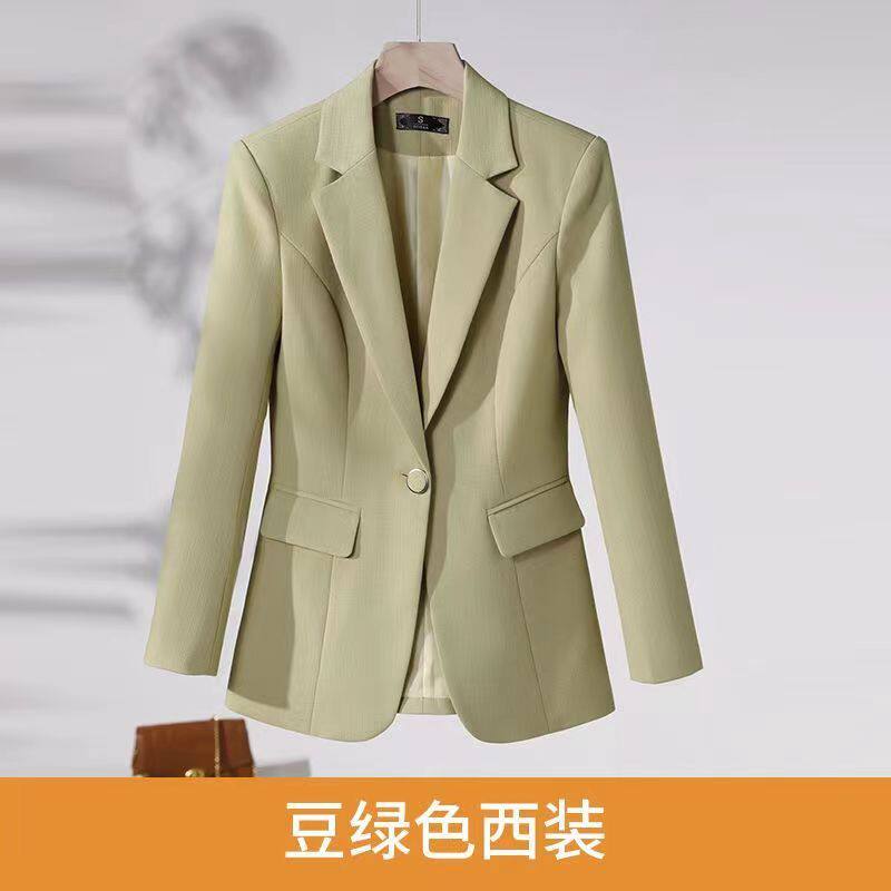 豆绿色西装外套女2025春秋当季新款小西服气质黑色职业装休闲上衣