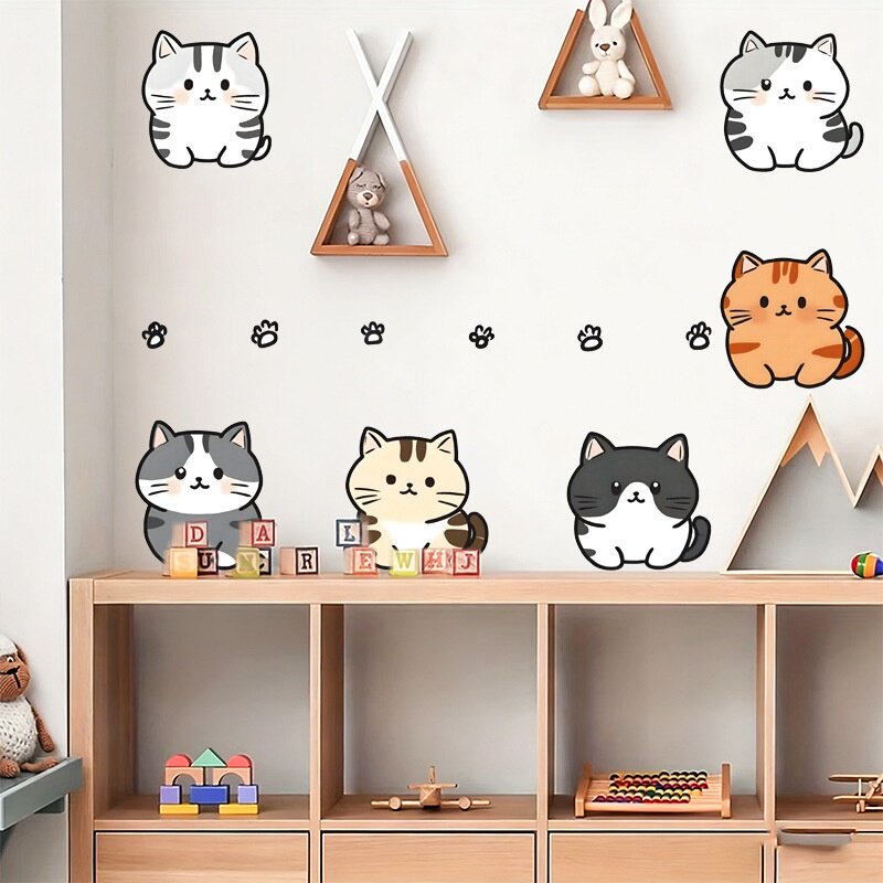 可爱猫咪墙贴防水自粘卧室床头装饰贴纸卡通小猫衣柜贴画