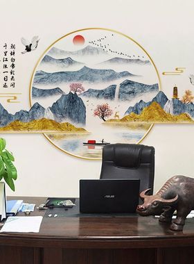 爱都卉之彩中国风CH69009江山如画书房客厅沙发电视背景贴画中式