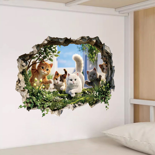 热销3d猫咪自粘防水墙贴画客厅卧室装饰画定制