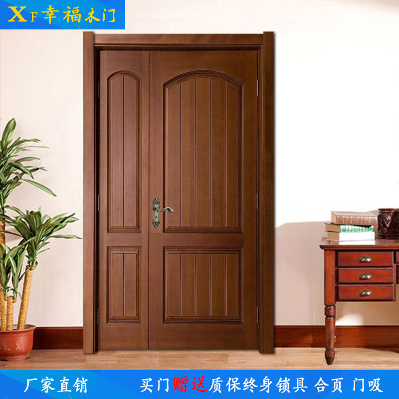 成都美式实木门室内子母门对开门厨房门书房门玻璃子母门入户门
