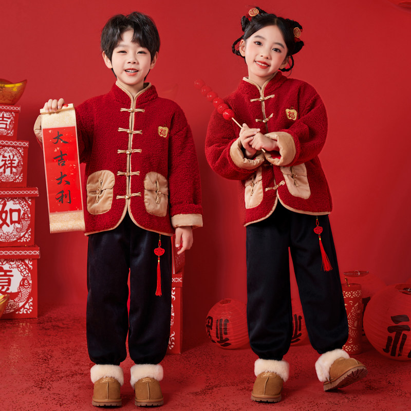 男女童汉服过年棉服中国风套装