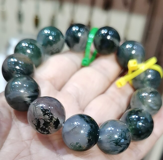 13年老店天然水草玛瑙手链18直径手串冰透水润幸运石男款生日礼物