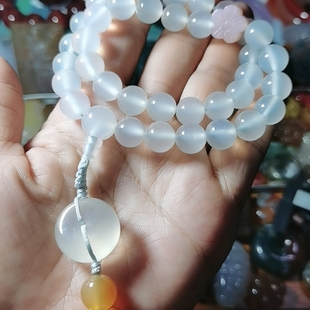 纯天然原矿原石原色白玛瑙白月光手串36粒佛珠念珠手持10直径男女