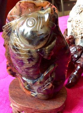 手工雕刻鲤鱼实木装修新婚摆件