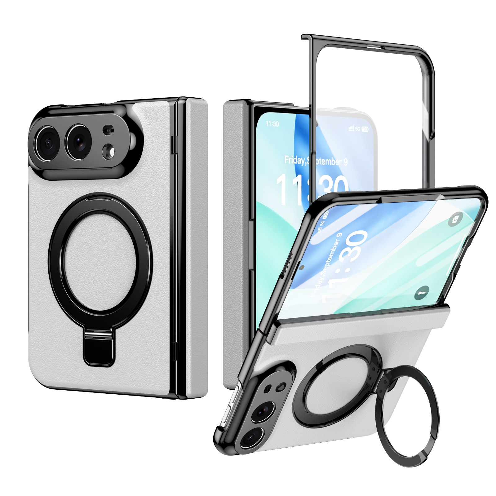适用新款苹果iPhoneDuo手机壳壳膜一体金属支架皮革防摔Magsafe无线充电18duo保护套皮纹铰链全包case手機殼