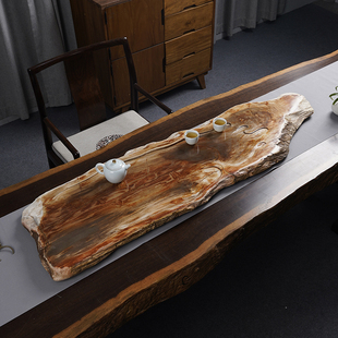 新中式木化石茶盘家用办公室轻奢高端硅化木石大茶台功夫茶湿泡盘