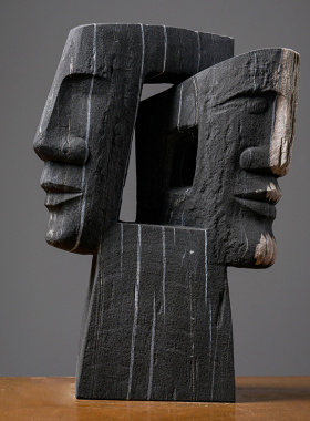 木化石抽象人物雕塑创意艺术摆件轻奢酒店家居玄关天然石材雕刻