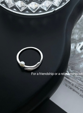 S925纯银不规则水波纹珍珠开口戒