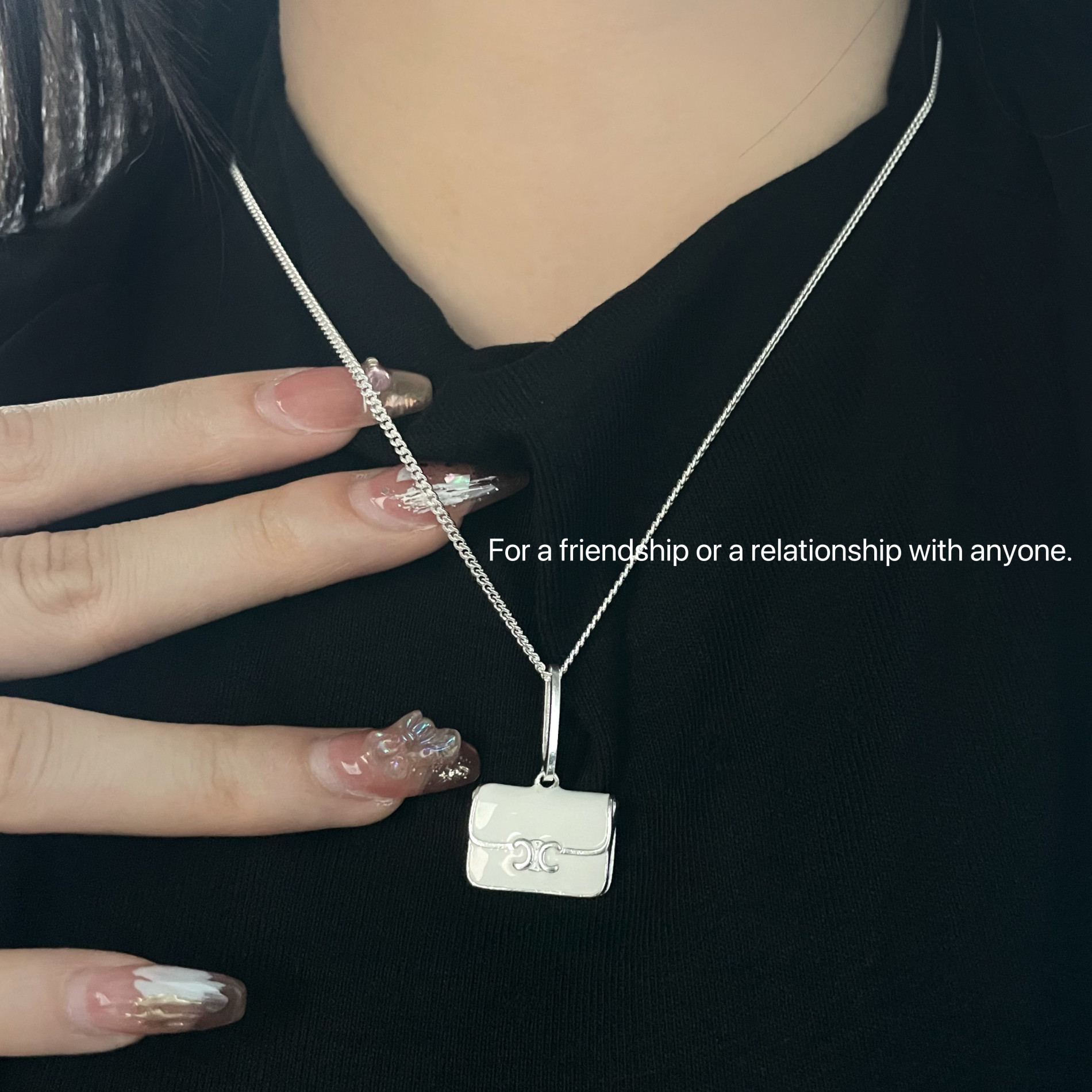 S925纯银法式经典celi凯旋门立体包包项链女高级设计感珐琅套链