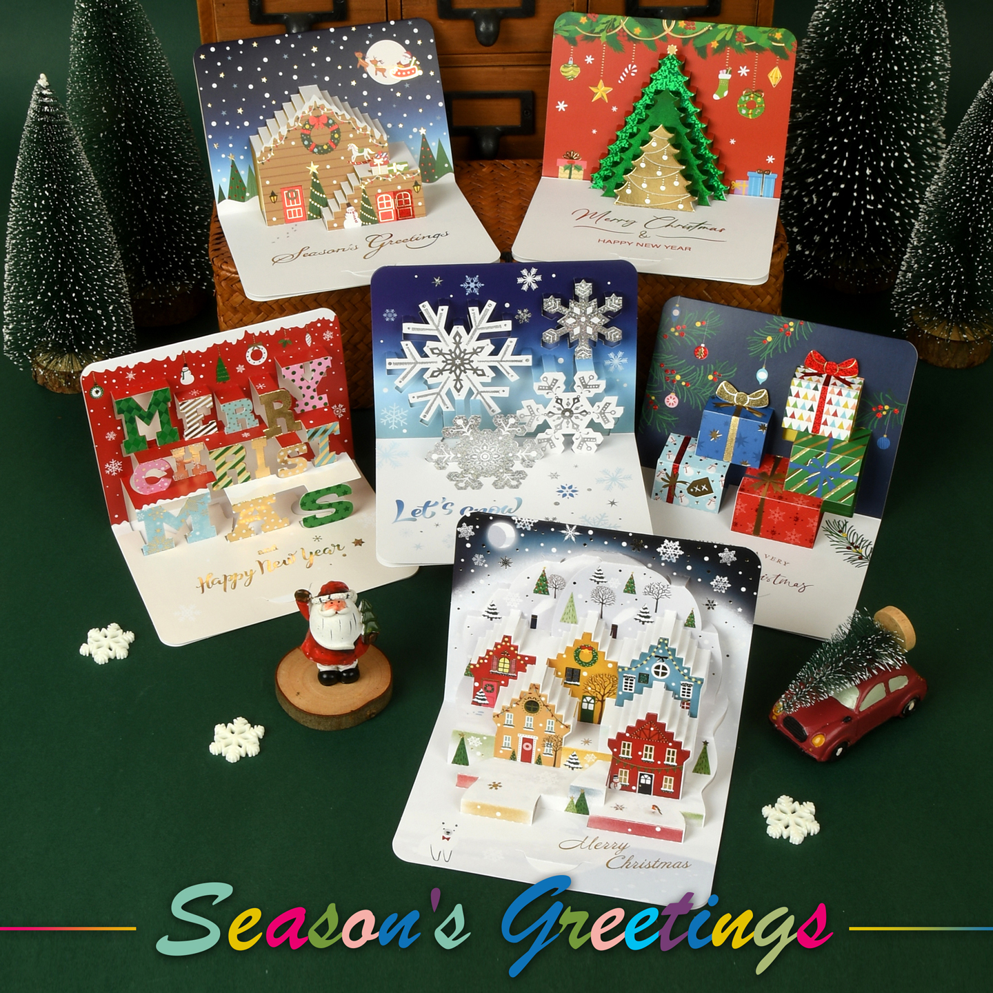 圣诞3D立体贺卡高级感圣诞节节日祝福折叠留言卡手写空白卡片英文创意儿童宝宝平安夜礼物糖果苹果礼盒明信片