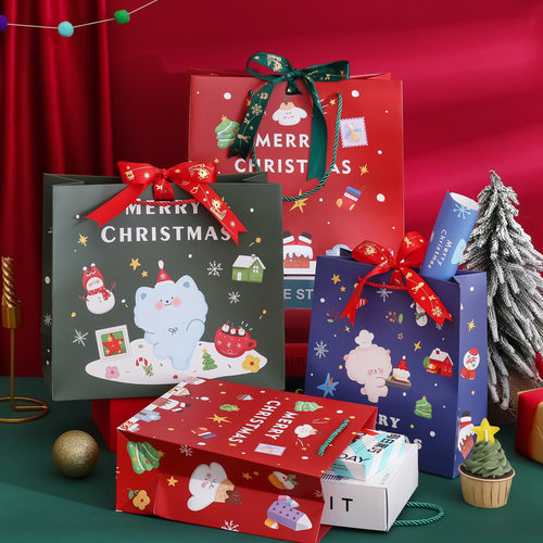 圣诞节礼物包装纸丝带礼品袋儿童圣诞鹿圣诞老人手提袋苹果袋小礼品包装袋零食糖果礼物袋纸袋袋子高级感