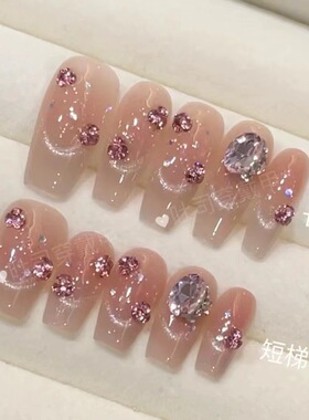 纯手工光疗穿戴甲春日宴清梦如昨批发成品重复使用美甲贴片可拆卸