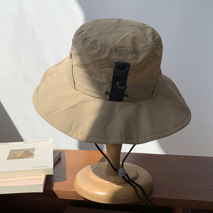 男女户外遮阳防晒速干钓鱼帽子 夏季带防风绳宽帽檐可折叠渔夫帽