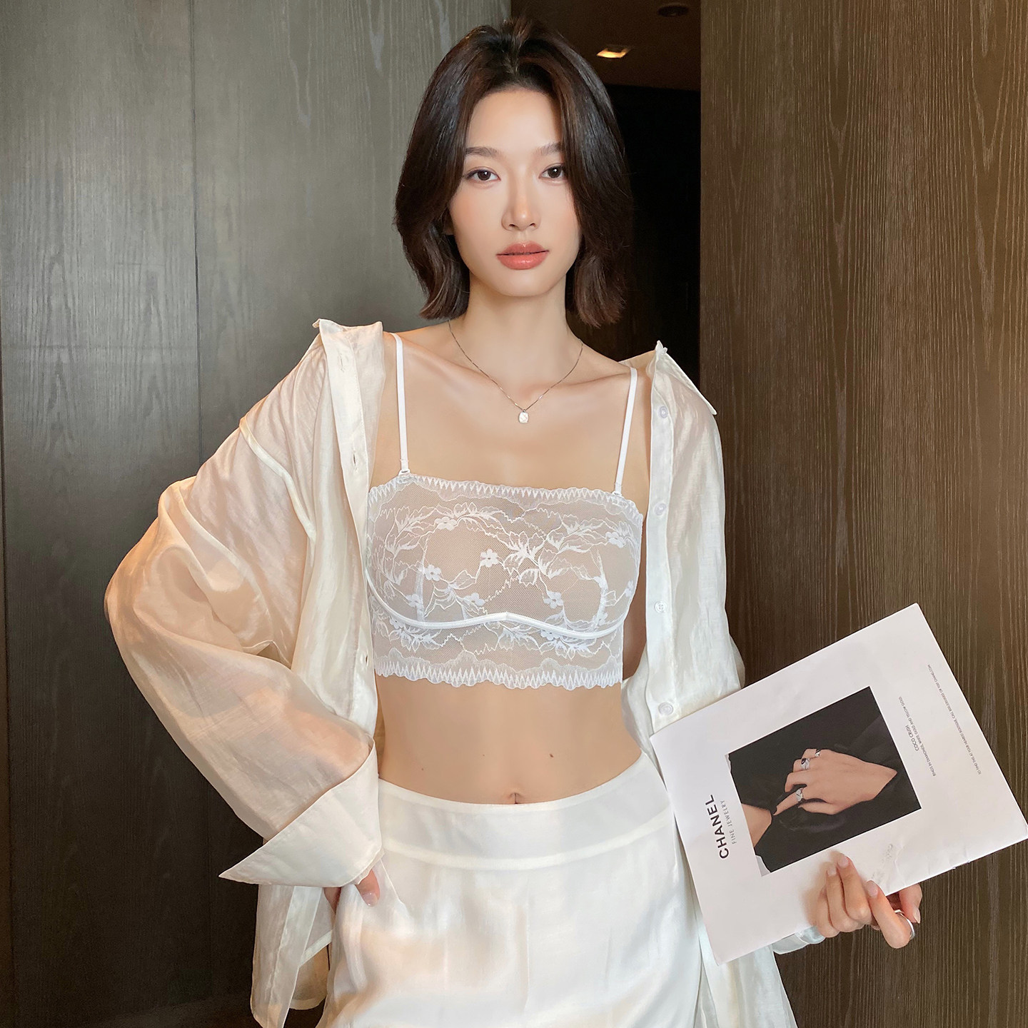 抹胸内衣女防走光夏季薄款小胸舒适无钢圈细肩带美背背心式文胸罩