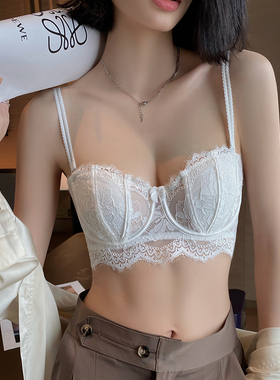 法式内衣女薄款大胸显小收副乳防下垂性感蕾丝聚拢兔耳杯文胸夏季