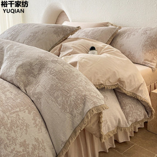a类母婴级法式全棉四件套冬季加绒纯棉被套轻奢高级感主卧室床品