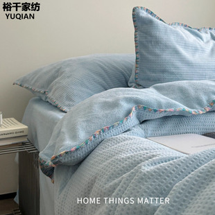 北欧天蓝色冬季牛奶绒四件套轻奢高级感珊瑚绒床品主卧室加厚床单