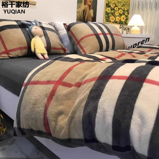 轻奢高级感冬季牛奶绒四件套加厚珊瑚绒床品2025新款主卧室床笠款