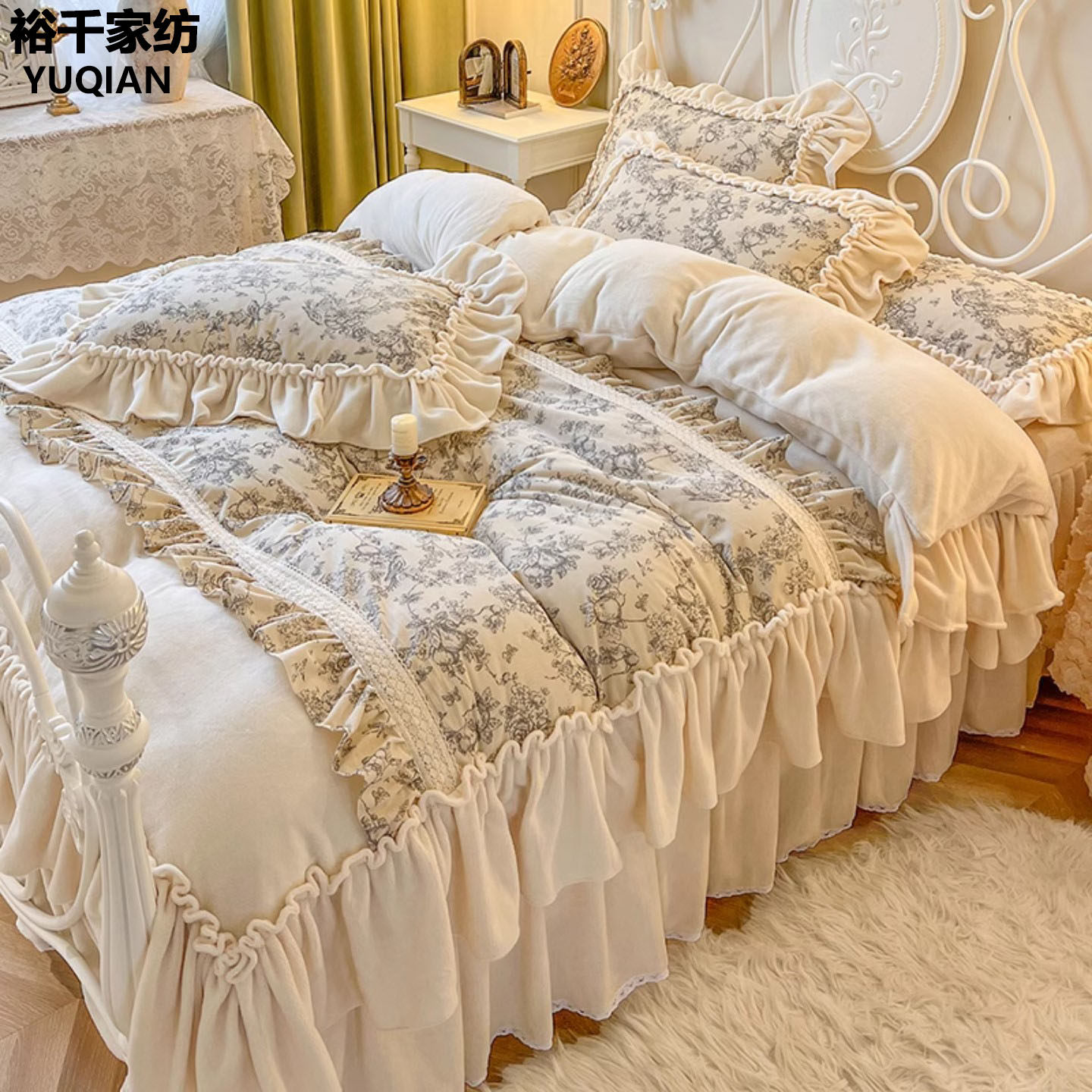 高端欧式田园风牛奶绒床上四件套冬季加厚2026新款双面珊瑚绒床品