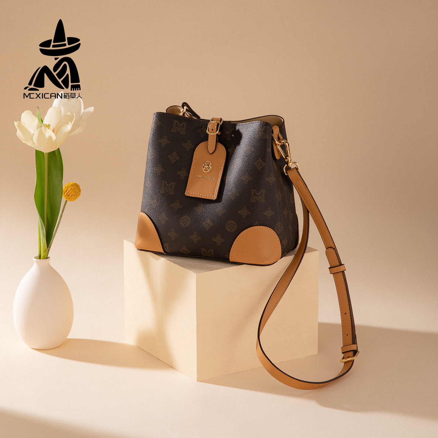 稻草人女包2025新款秋冬时尚百搭印花单肩斜挎包高级感小众水桶包,箱包皮具/热销女包/男包,通用款女包,淘宝优惠券,粉丝福利购,淘宝优惠卷