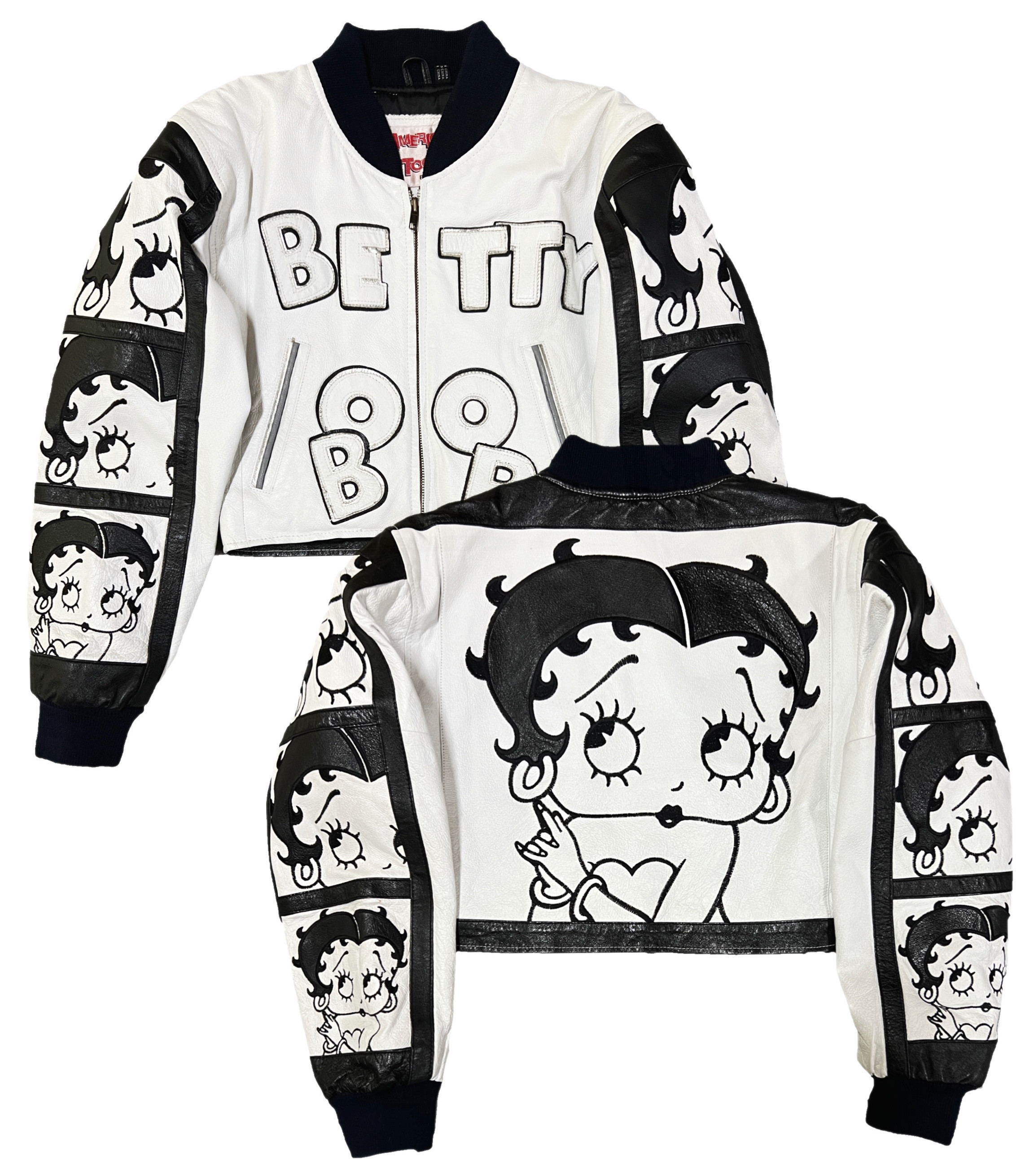 1997年产BETTY BOOP贝蒂小姐VTG 真皮牛皮皮衣女款高腰夹克外套