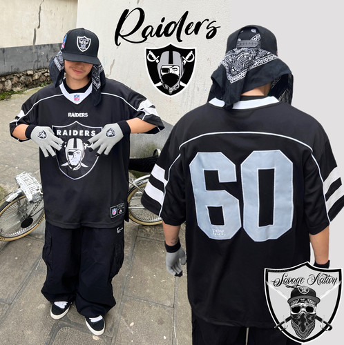 raiders突袭者重磅logo全刺绣美式速干网眼嘻哈街头宽松复古球衣