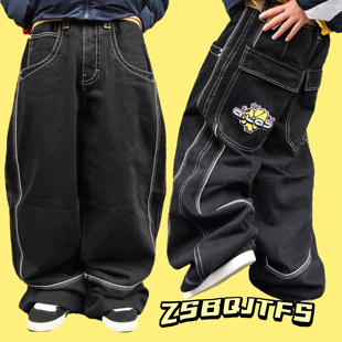 90s稀有款Jnco风格y2k美式复古街头街舞滑板宽松肥大直筒牛仔裤