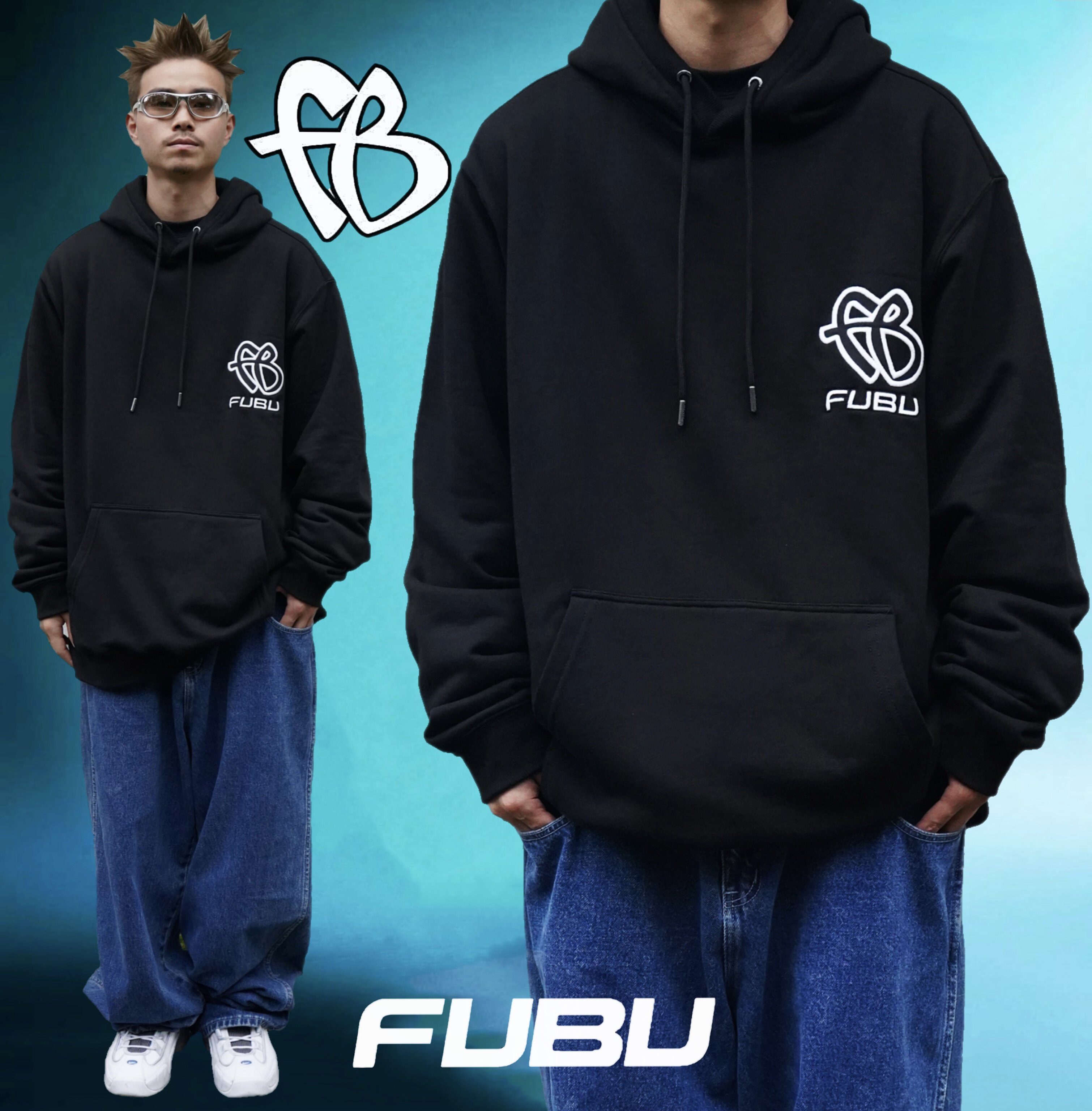 炸福利，狠货FUBU重磅美式纯棉刺绣复古嘻哈街头hiphop连帽卫衣