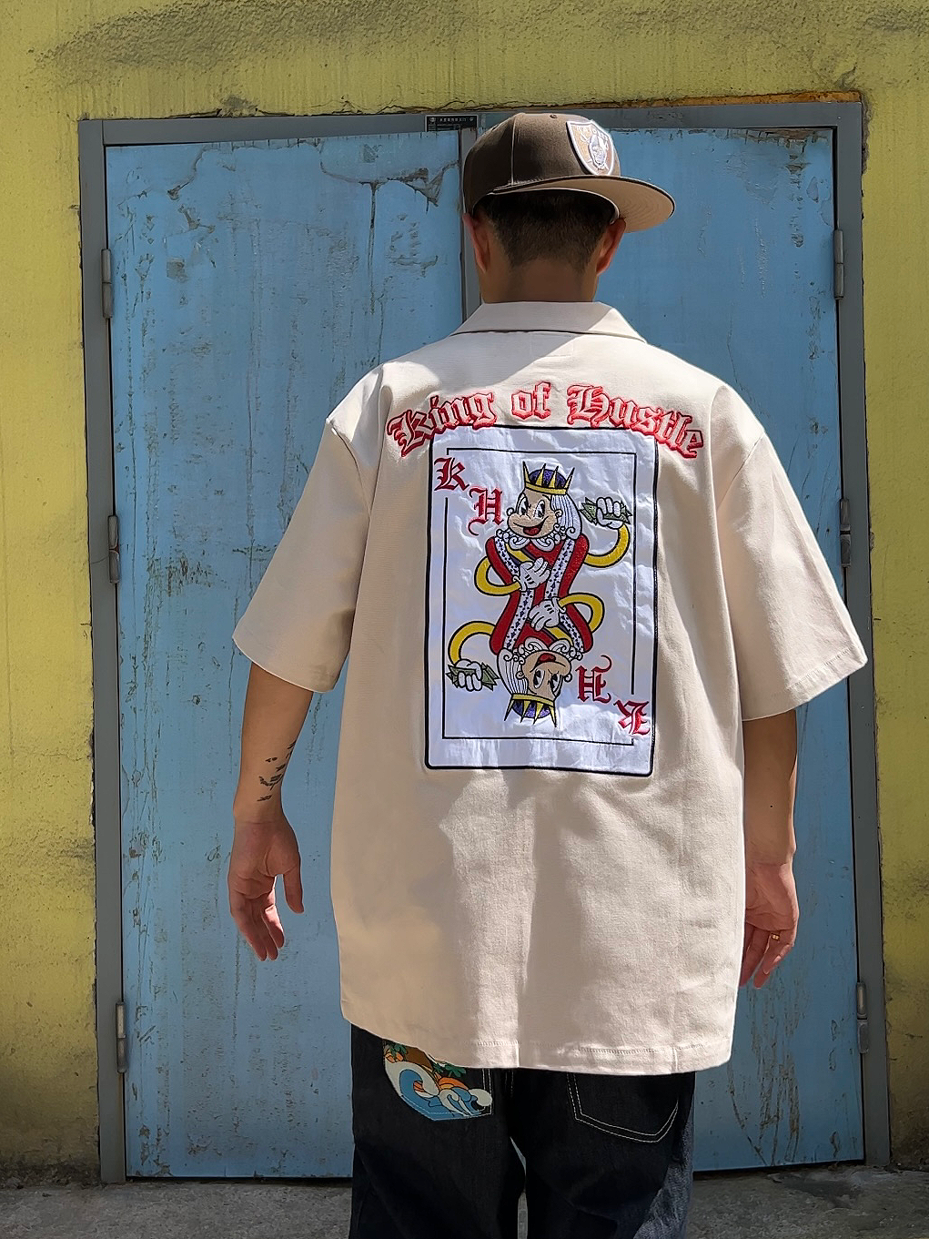 美式Chicano工装复古阿美咔叽刺绣Oldschool 宽松嘻哈街头衬衫