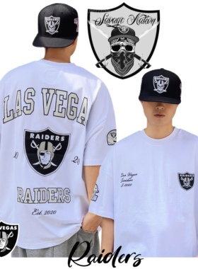 raiders突袭者logo全是刺绣美式嘻哈oldschool街头宽松复古短袖