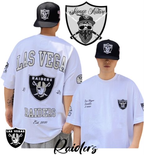 raiders突袭者logo全是刺绣美式嘻哈oldschool街头宽松复古短袖