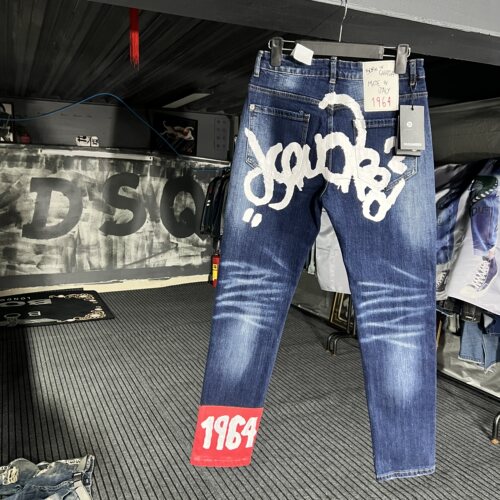 广州高版本D2潮牌印花牛仔裤男泼墨涂鸦修身小脚乞丐休闲DSQ长裤