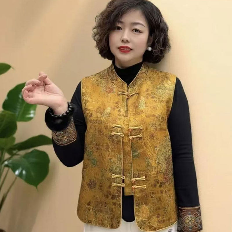 新中式风立领盘扣马甲女春季无袖显瘦妈妈装中年女装外套2026新款