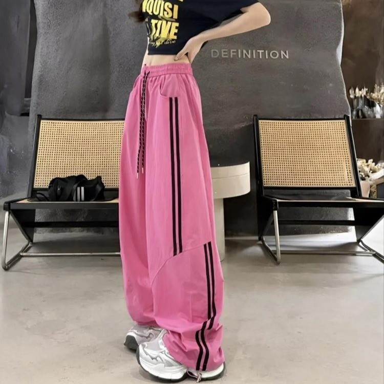 夏季新款高腰速干阔腿裤女休闲运动风抽绳防晒百搭时尚慵懒风裤子