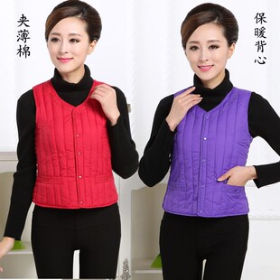 夹棉加厚短背心马夹中年妈妈羽绒棉服 马甲女秋冬季 中老年无袖 短款