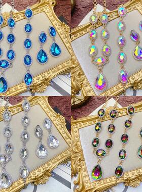 欧美轻奢镶钻水晶石水滴项链耳环手链三套装饰品首饰女配饰