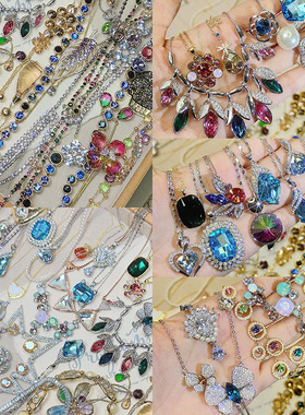 新款现货镶钻水晶锆石项链轻奢女小众设计款花朵几何保色锁骨链