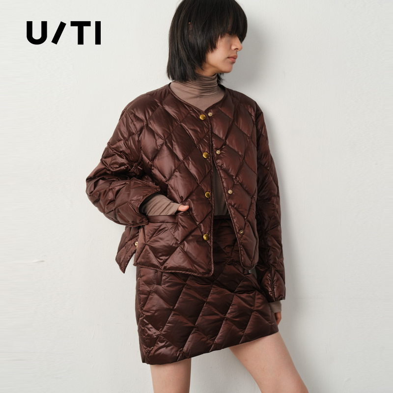 U/TI轻薄菱格短款90白鸭绒羽绒服女量感保暖外套尤缇2025冬季新款