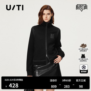 新 设计感通勤休闲上衣尤缇2025秋季 TI黑色双拉链酷感短外套女