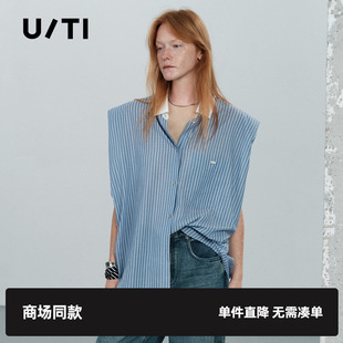 蓝色条纹无袖 专柜新款 TI尤缇2025夏季 衬衫 百搭木棉休闲上衣女装