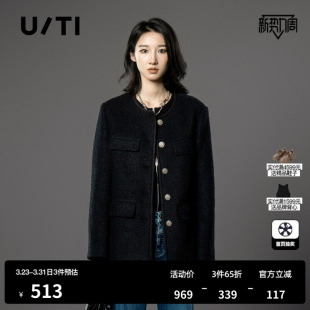 羊毛混纺 冬季 TI黑色金属扣小香风大衣女通勤优雅绵外套尤缇时尚